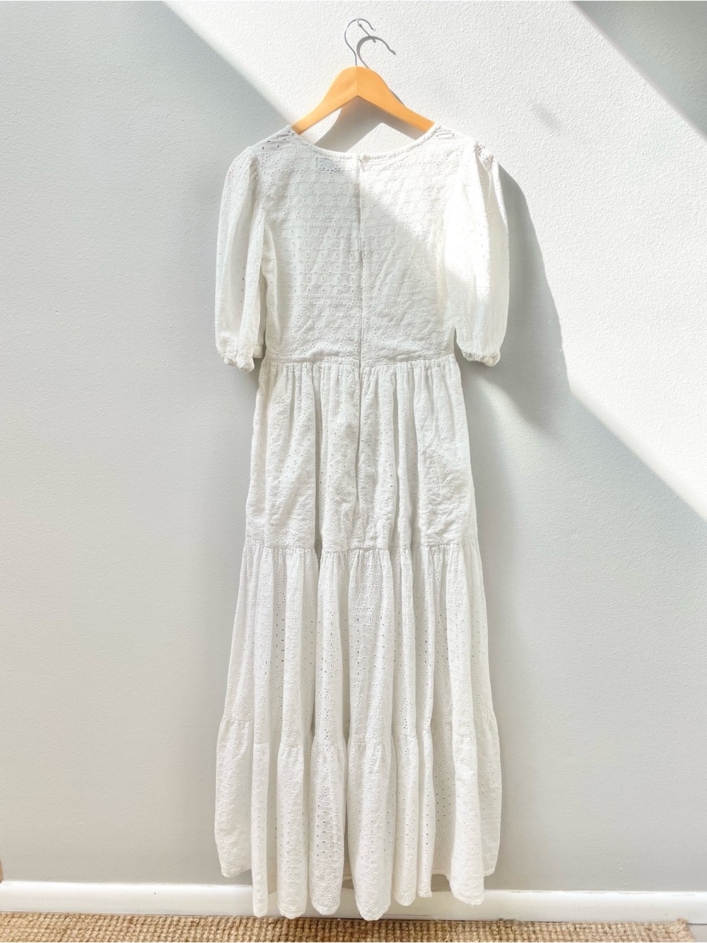 Mille Maja White Eyelet Tiered Maxi Dress with Puff Sleeves, Women's Small, $354 - Picture 7 of 12